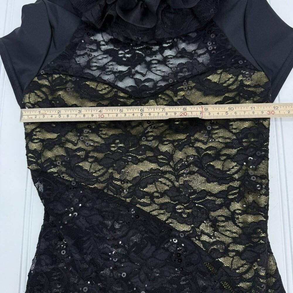 Dance Costume Black Gold Sequins Jazz Child Large Open Back “Bionic” - Picture 5 of 10